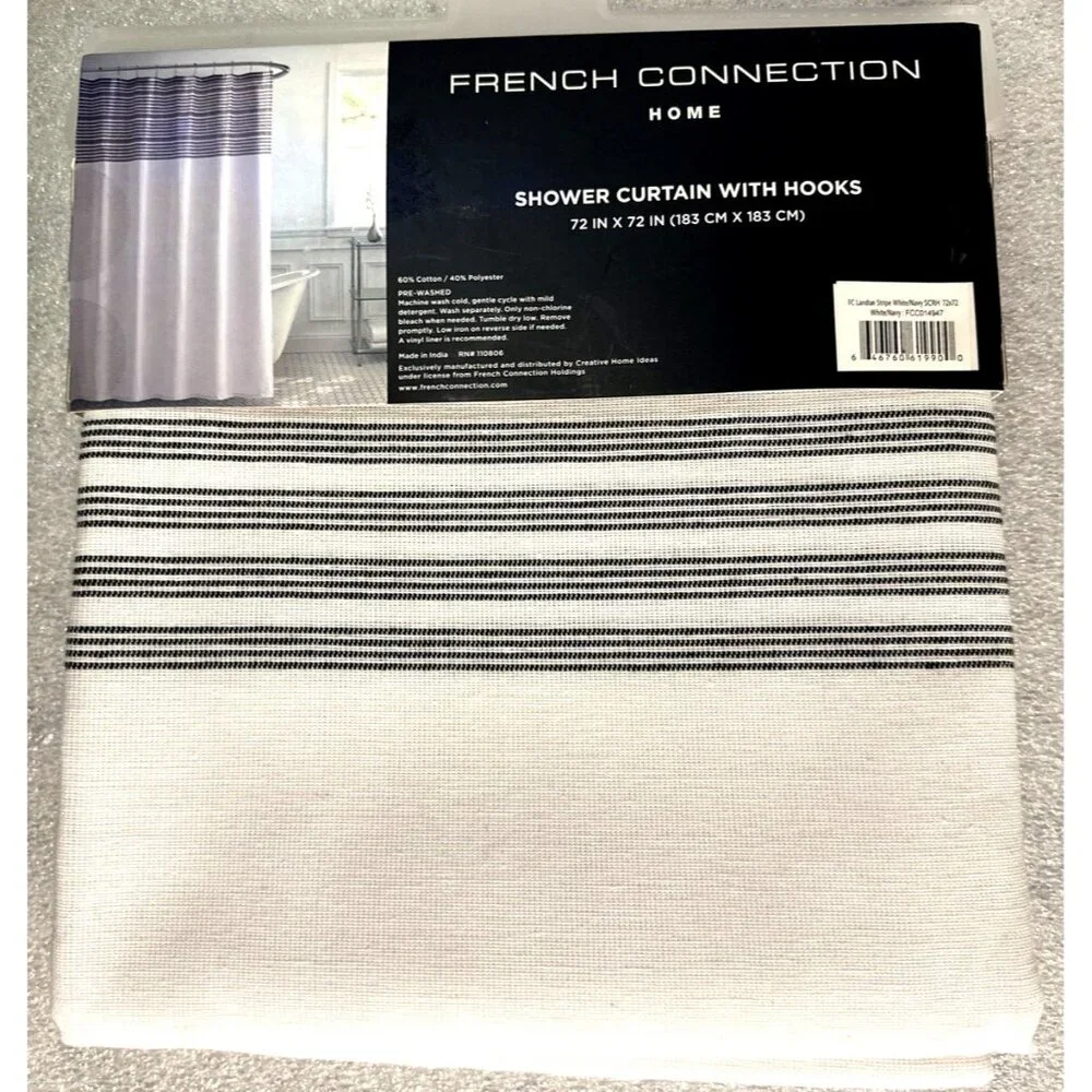 French Connection Home SHOWER CURTAIN With Hooks 72